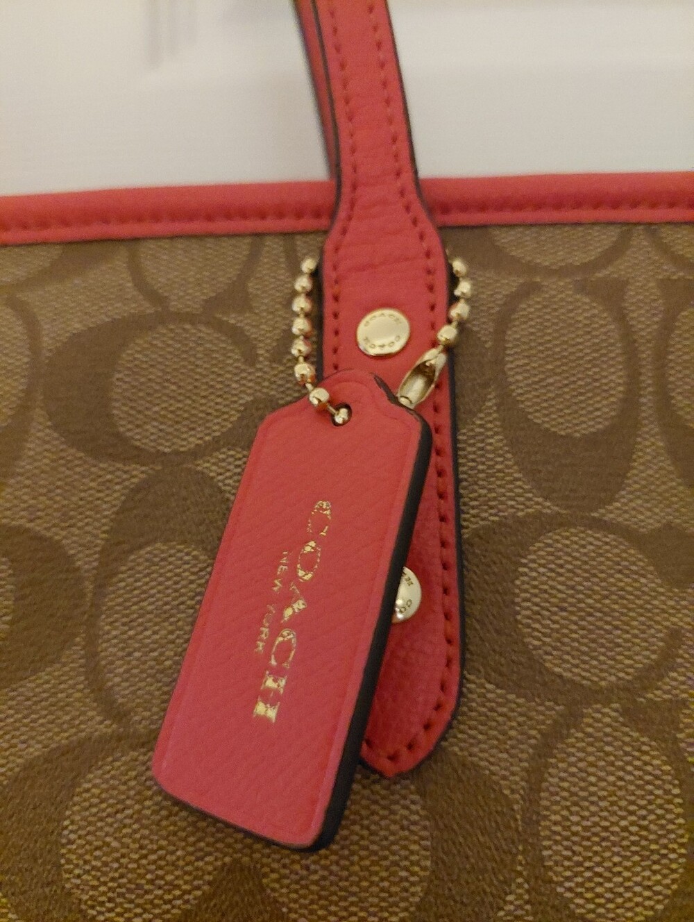 Coach Signature Tote Khaki with Pink Trim Gold Hardware - Picture 4 of 11